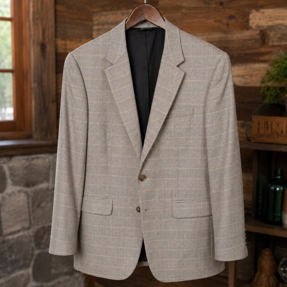 42R Jos A Bank Glen Plaid Wool Blazer Sport Coat Gray Mens Jacket